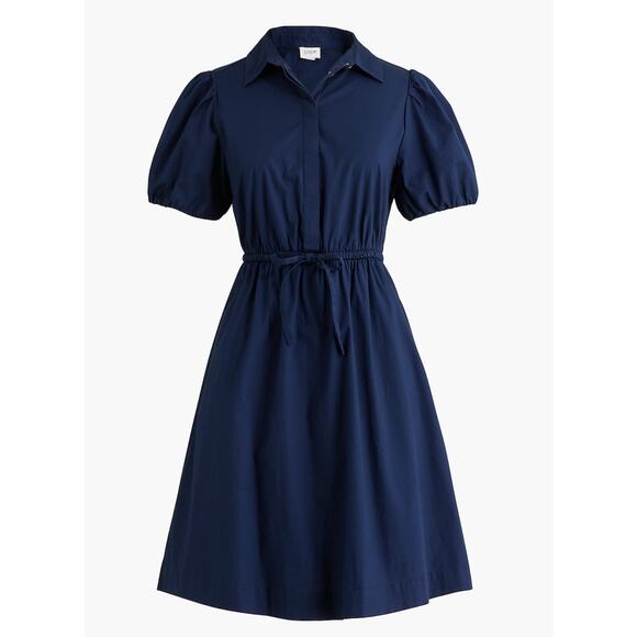 J. Crew Dresses & Skirts - NWT J.Crew Size 6 Navy Blue Dress Collared Short-Sleeve Tie-Waist Mini Preppy